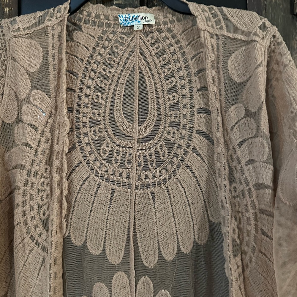 Nwt Rebellion Again sheer floral kimono cardigan brown Small - Picture 2 of 3